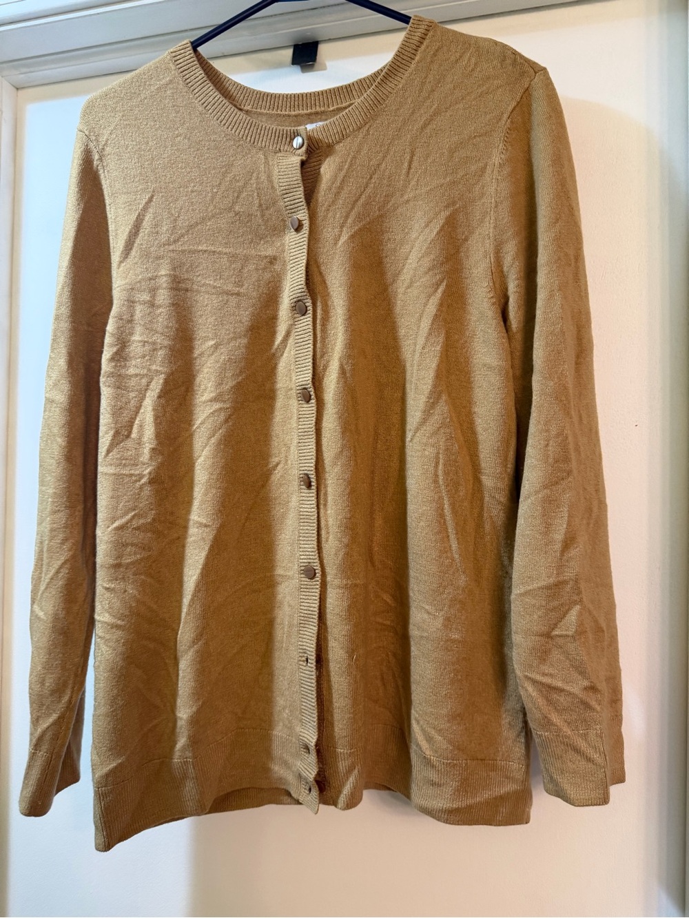 croft & barrow Camel Button-Front Crewneck Cardigan